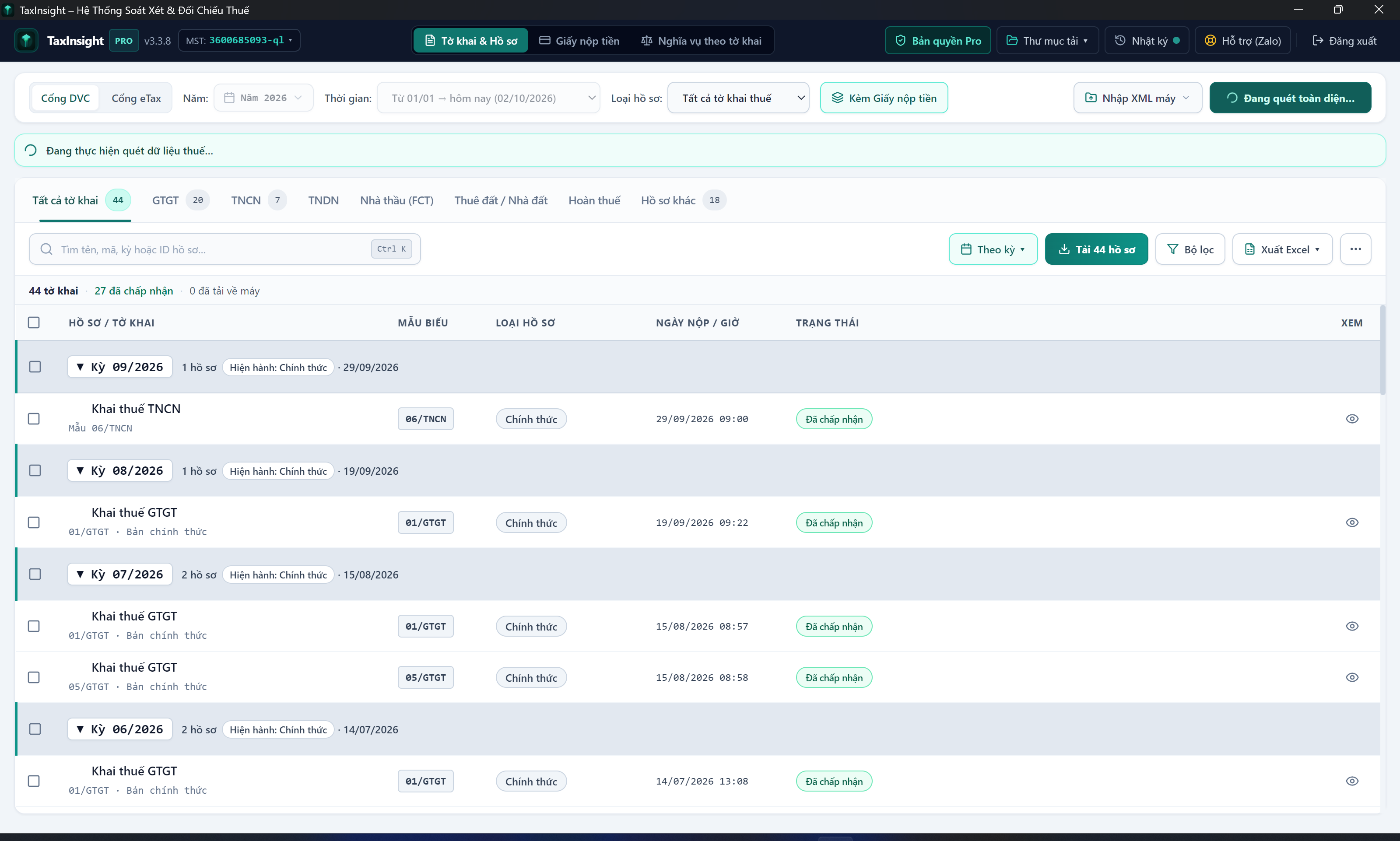 Ảnh chụp thực tế màn hình TaxInsight Pro